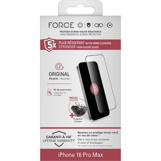 Protezione Schermo Force Glass iPhone 16 Pro Max 0,33 mm Riciclato