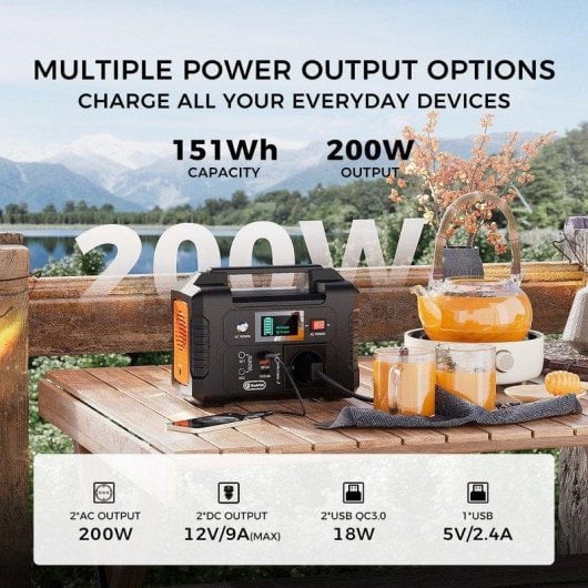 Estación de energía Flashfish E200 151Wh 7 puertos Li-ion Pantalla LCD Carga solar