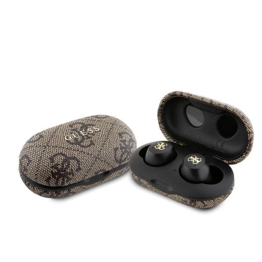 Auriculares Guess TWS polipiel 4G ENC sem fios com estojo de carregamento castanho