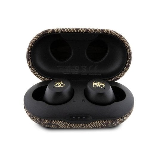 Auriculares Guess TWS polipiel 4G ENC sem fios com estojo de carregamento castanho
