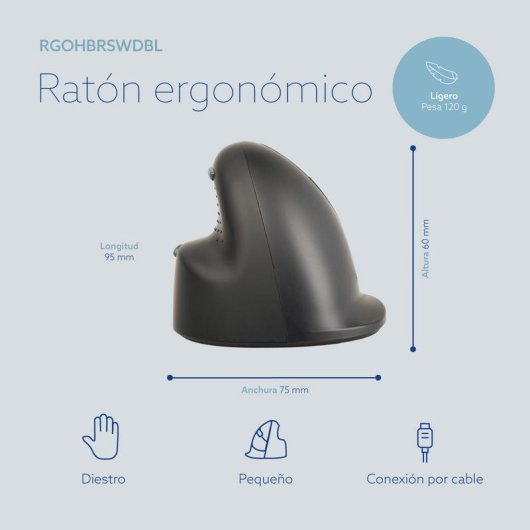 Rato R-Go Tools RGOHBRSWDBL com fio 2400 DPI preto ergonómico destro