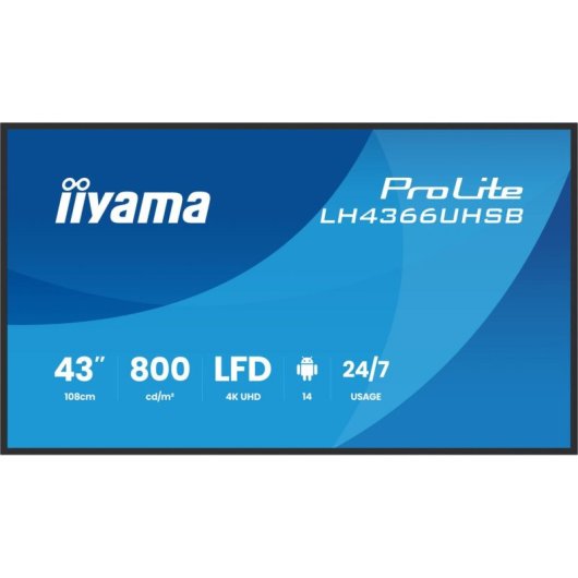 Monitor PC iiyama LH4366UHSB-B1AG 43" UltraHD 4K 60Hz VA Digital Signage WiFi Android 14 6,5ms
