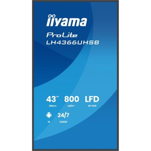 Monitor PC iiyama LH4366UHSB-B1AG 43" UltraHD 4K 60Hz VA Digital Signage WiFi Android 14 6,5ms