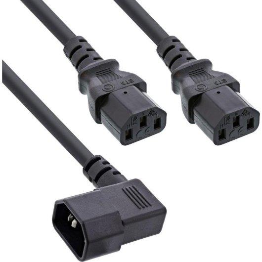 Cable Alimentación Y InLine C14 Angulado a 2x C13 1 m