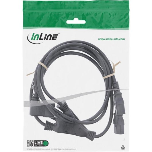 Cable Alimentación Y InLine C14 Angulado a 2x C13 1 m