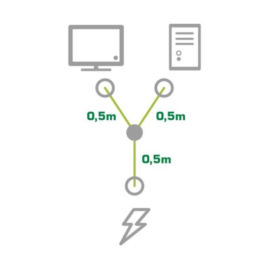 Cable Alimentación Y InLine C14 Angulado a 2x C13 1 m