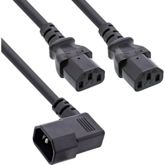 Cable Alimentación Y InLine C14 Angulado a 2x C13 1 m