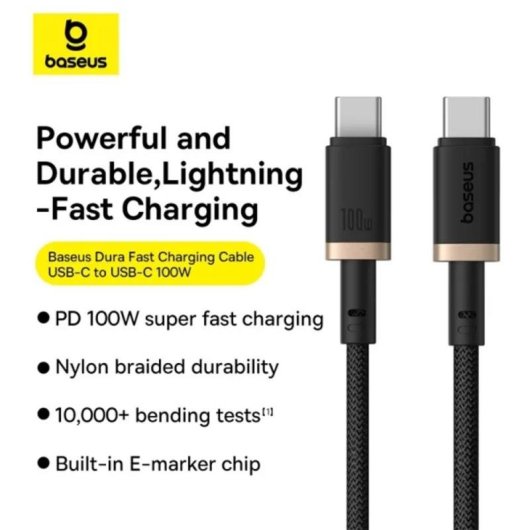 Cable USB-C Baseus Dura Series Carga Rápida 2 m USB 2.0 Negro/Dorado