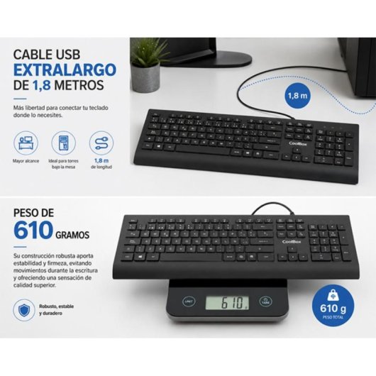 Teclado CoolBox FlatPro membrana con teclas chocolate y cable USB 1,8 m