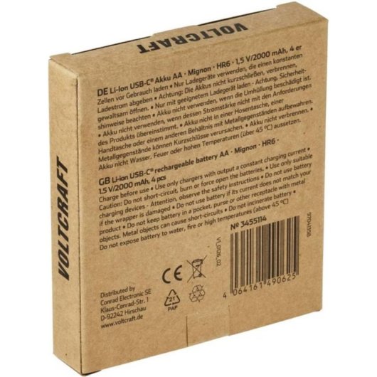 Pila Recargable AA Voltcraft 2000 mAh 1.5 V 4 unites