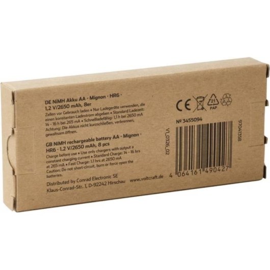 Pile AA Rechargeable Voltcraft VC-17275470 2650 mAh Pack 8