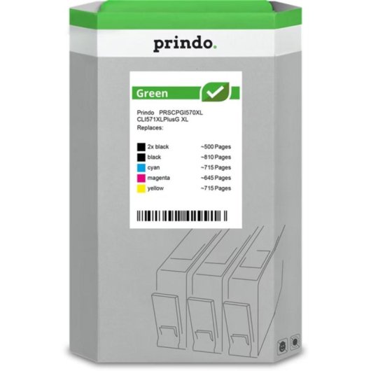 Pack 5 Cartuchos de Tinta Prindo Green XL Compatible Canon PGI-570/CLI-571 CMYK