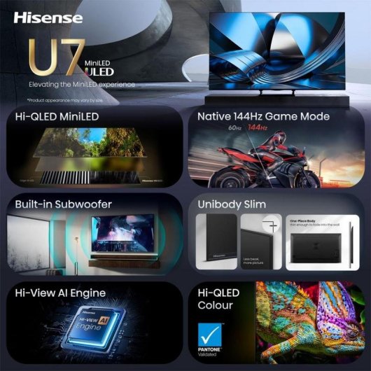 TV Hisense Mini-LED ULED 50U7SE 50" 4K UltraHD 144Hz Smart TV VIDAA HDR10+ Dolby Atmos