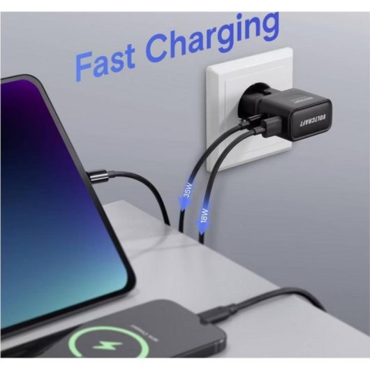 Chargeur de voyage Voltcraft UC-1C1A GaN III USB-C/A 18W
