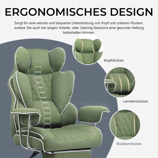 Gtplayer Gaming Chair With Spring Lumbar Support, Footrest, 180kg - Green