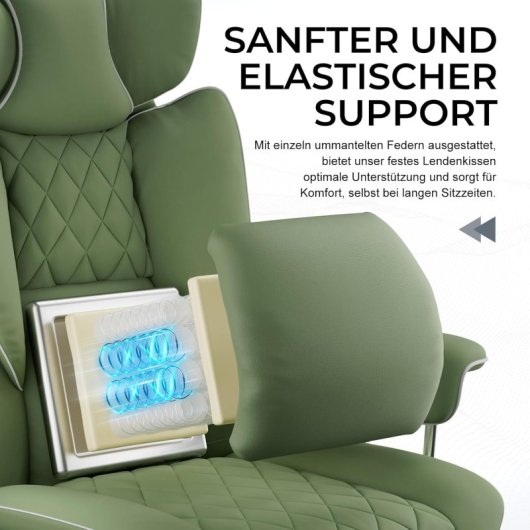 Gtplayer Gaming Chair With Spring Lumbar Support, Footrest, 180kg - Green