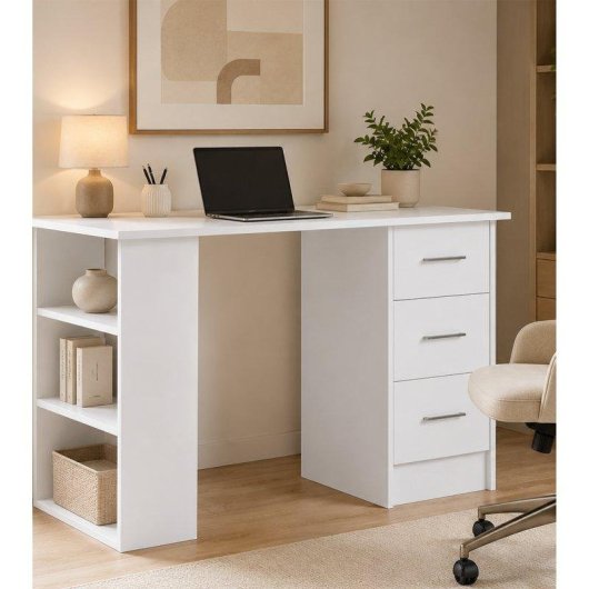 Mesa de escritorio Home Heavenly Deski con cajonera y estantería blanca