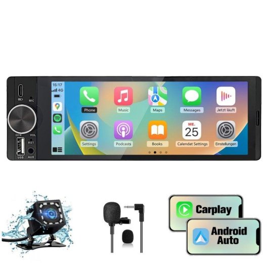 Autorradio JUNSUN CLP4C Pantalla Táctil 6,36" CarPlay Android Auto Bluetooth 5.2 con Cámara