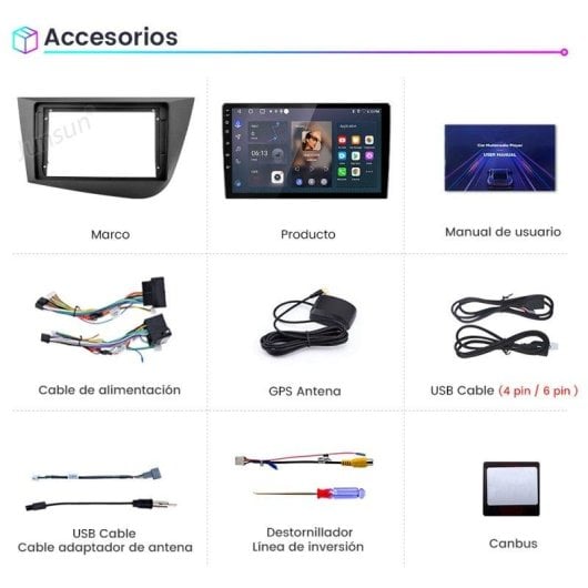 Autoradio 2DIN JUNSUN Seat Leon CarPlay Android Auto GPS 64GB