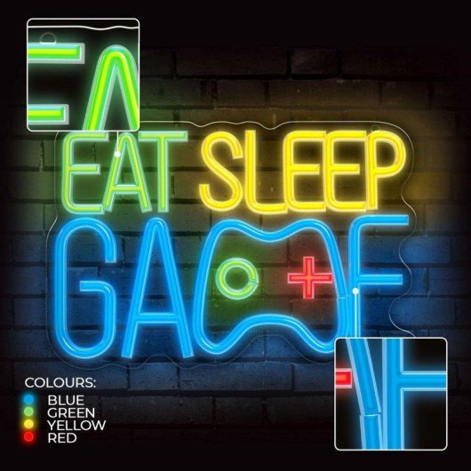 Luz LED Neón Decorativa Forever Eat Sleep Game Multicolor