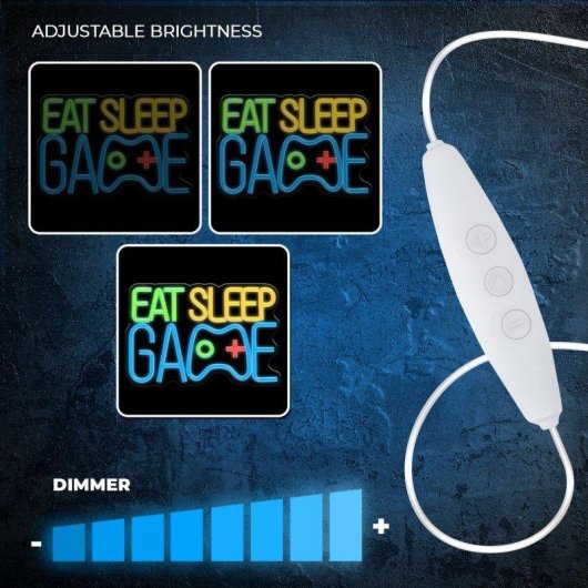 Luz LED Neón Decorativa Forever Eat Sleep Game Multicolor