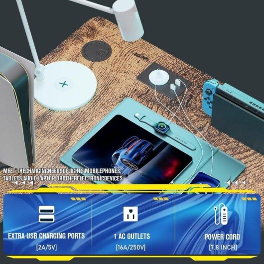 Mesa Gaming GTPLAYER L 120x80 Superficie Fibra de Carbono Estante Marrón
