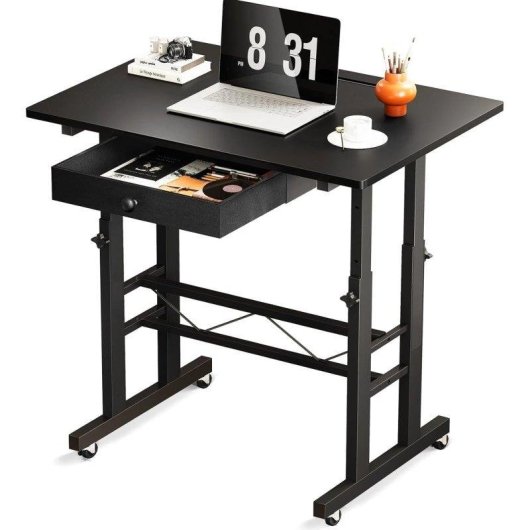Bureau GTPLAYER Gaming Elevable 80x50 Tiroirs Roues Noir