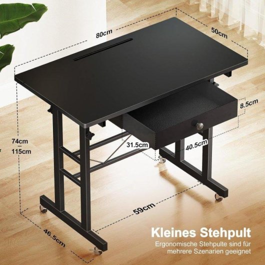 Bureau GTPLAYER Gaming Elevable 80x50 Tiroirs Roues Noir