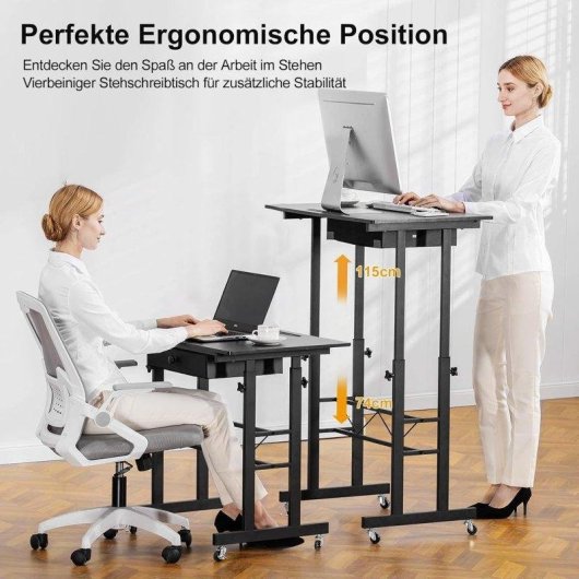 Bureau GTPLAYER Gaming Elevable 80x50 Tiroirs Roues Noir