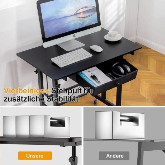Bureau GTPLAYER Gaming Elevable 80x50 Tiroirs Roues Noir
