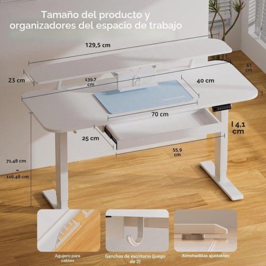 Table GTPLAYER Height-Adjustable 120x60 Monitor Tablet 3mem White