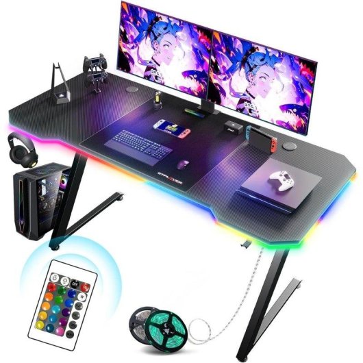 Schreibtisch GTPLAYER Gaming Tisch 120x60 LED Kopfhörerhalter - Schwarz