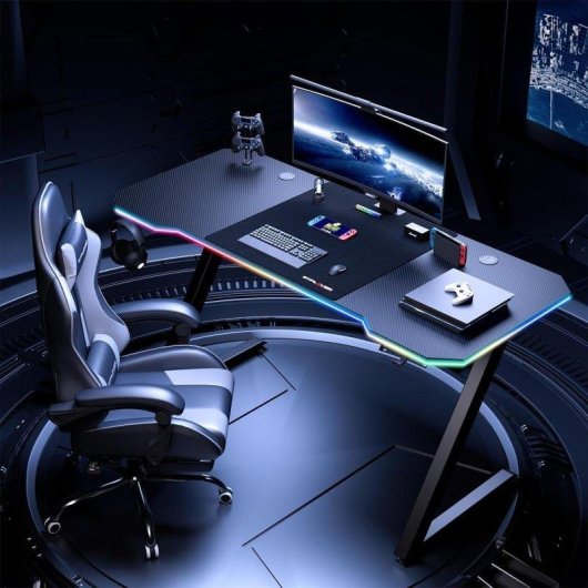 Schreibtisch GTPLAYER Gaming Tisch 120x60 LED Kopfhörerhalter - Schwarz