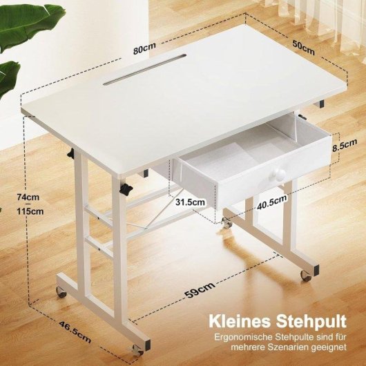 Bureau GTPLAYER Elevable 80x50 Roues Tiroirs Blanc