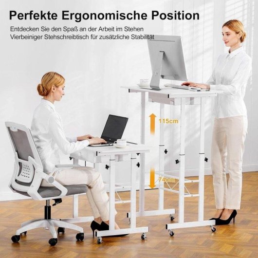 Bureau GTPLAYER Elevable 80x50 Roues Tiroirs Blanc
