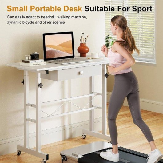 Bureau GTPLAYER Elevable 80x50 Roues Tiroirs Blanc