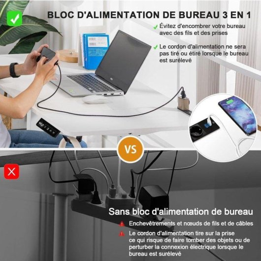 Mesa gaming elevable GTPLAYER 140x60 USB y gancho