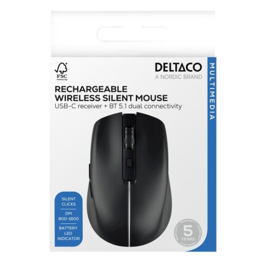 Maus Deltaco MS-816 RF Wireless Bluetooth 1600 DPI Schwarz 6 Tasten