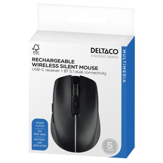 Maus Deltaco MS-816 RF Wireless Bluetooth 1600 DPI Schwarz 6 Tasten