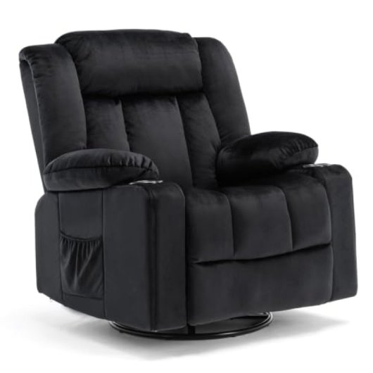 Sillón Relax Giratorio Manual Para Adultos Con Respaldo Y Reposapiés Ajustables, Sillón Lounge 360° Para Salón, Tela Suave, Ergonómico - Negro