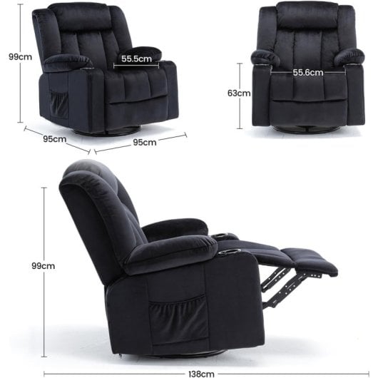 Sillón Relax Giratorio Manual Para Adultos Con Respaldo Y Reposapiés Ajustables, Sillón Lounge 360° Para Salón, Tela Suave, Ergonómico - Negro