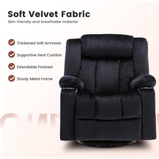 Sillón Relax Giratorio Manual Para Adultos Con Respaldo Y Reposapiés Ajustables, Sillón Lounge 360° Para Salón, Tela Suave, Ergonómico - Negro