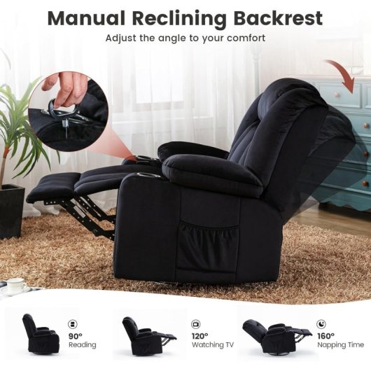 Sillón Relax Giratorio Manual Para Adultos Con Respaldo Y Reposapiés Ajustables, Sillón Lounge 360° Para Salón, Tela Suave, Ergonómico - Negro