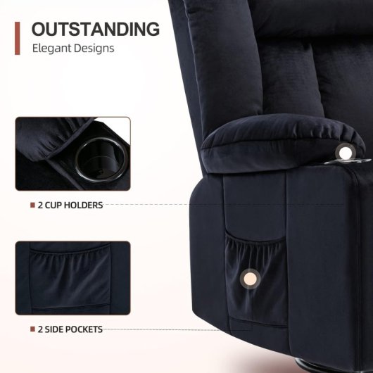 Sillón Relax Giratorio Manual Para Adultos Con Respaldo Y Reposapiés Ajustables, Sillón Lounge 360° Para Salón, Tela Suave, Ergonómico - Negro