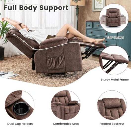 Poltrona Relax Giratória Manual GTPLAYER Encosto e Apoio de Pés Ajustáveis Marrom