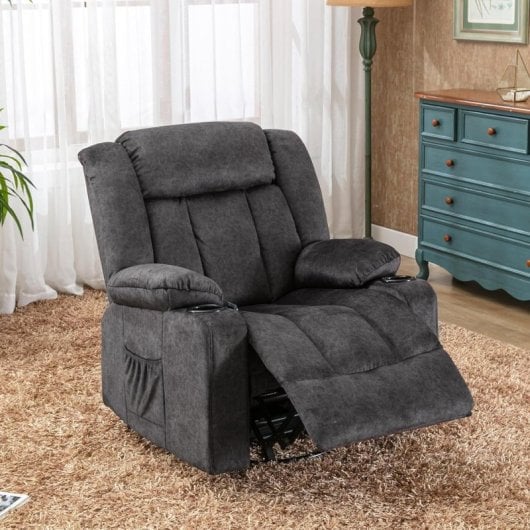 Sillón Relax Giratorio Manual Para Adultos Con Respaldo Y Reposapiés Ajustables, Sillón Lounge 360° Para Salón, Portavasos, Bolsillos Laterales, Tela Suave, Ergonómico - Gris
