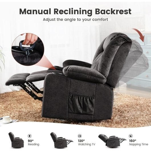 Sillón Relax Giratorio Manual Para Adultos Con Respaldo Y Reposapiés Ajustables, Sillón Lounge 360° Para Salón, Portavasos, Bolsillos Laterales, Tela Suave, Ergonómico - Gris