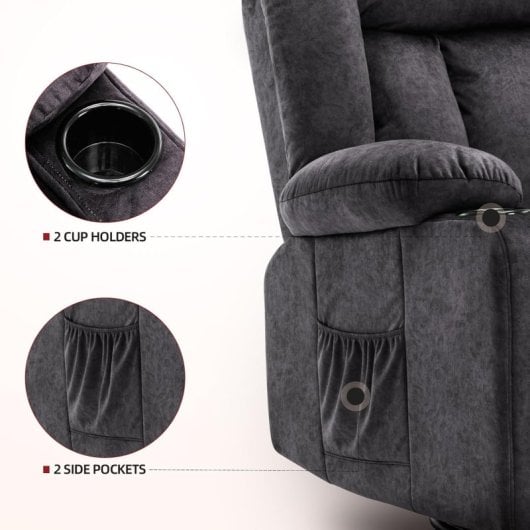 Sillón Relax Giratorio Manual Para Adultos Con Respaldo Y Reposapiés Ajustables, Sillón Lounge 360° Para Salón, Portavasos, Bolsillos Laterales, Tela Suave, Ergonómico - Gris