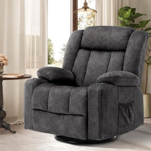 Sillón Relax Giratorio Manual Para Adultos Con Respaldo Y Reposapiés Ajustables, Sillón Lounge 360° Para Salón, Portavasos, Bolsillos Laterales, Tela Suave, Ergonómico - Gris