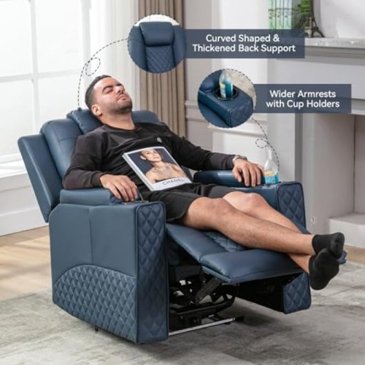 Poltrona relax elétrica GTPLAYER EU-CH7137-BL-AB LED massagem couro sintético
